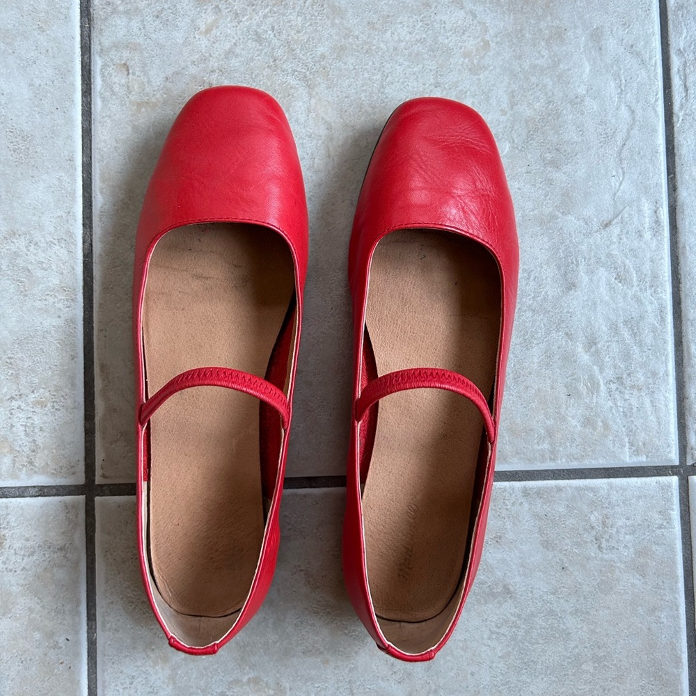 Madewell Greta Red Leather Mary Jane Flats